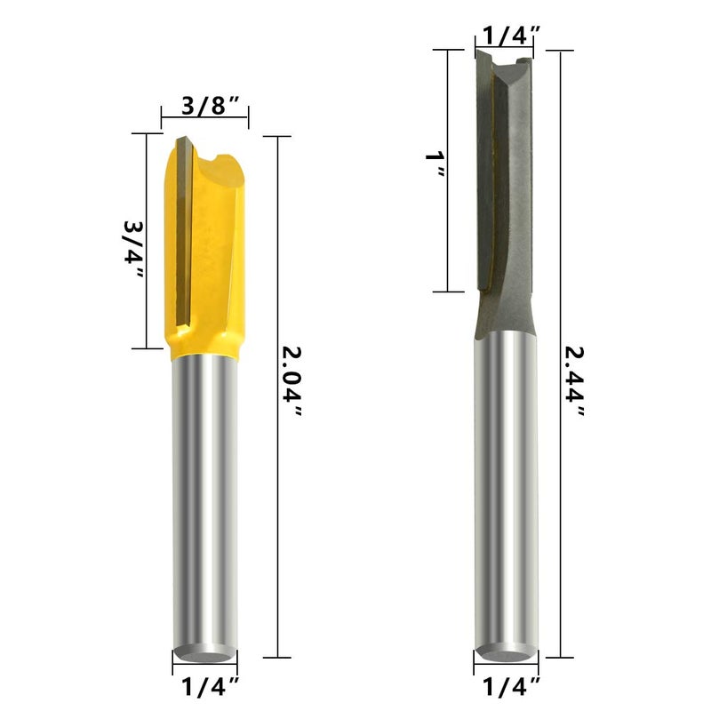 MEIGGTOOL 5Pcs Straight Dado Router Bit Set, 1/4-Inch Shank Round Nose, Cutting Diameter: 1/4, 3/8, 1/2, 5/8, 3/4 Inch - Image 4